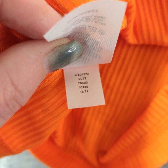 LOFT Women Ribbed One Shoulder Top XS Orange Ruffle Stretch Summer Resort Staple - Picture 6 of 8